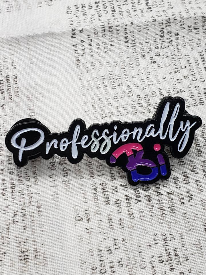 Professionally Bi Bisexual Pride Enamel Pin for wholesale by Arledge Comics