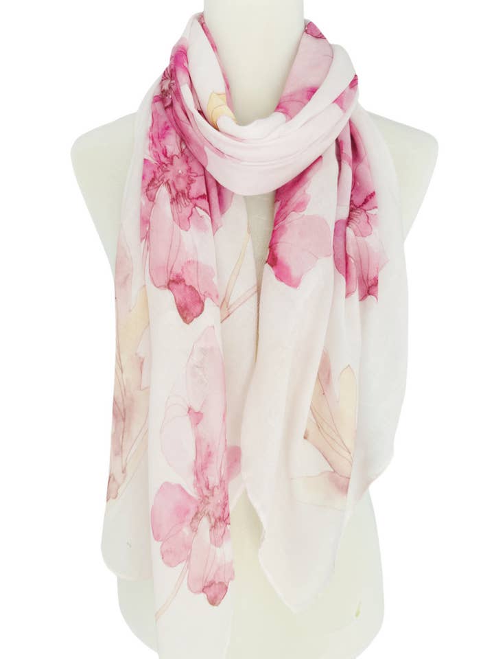 JC071197 Pink-Gold Watercolor Floral Scarf for wholesale by JC Sunny Fashion