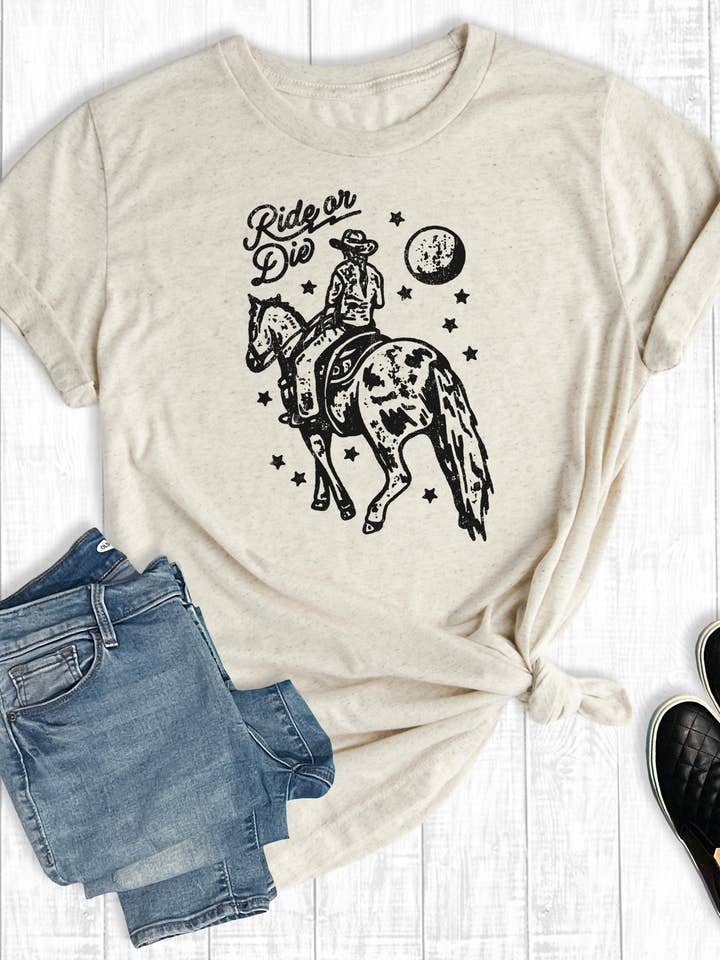 Oat Western Ride Or Die Cowgirl Graphic Tee for wholesale on Faire0