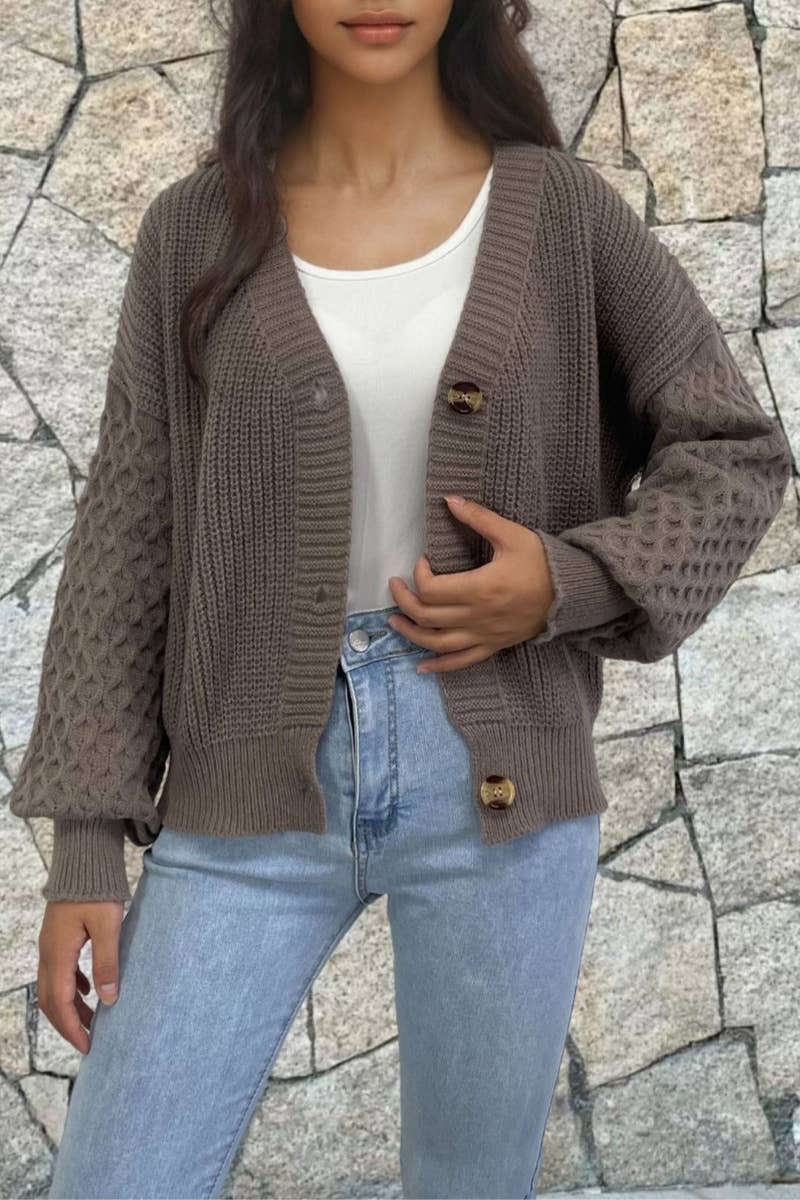 NINEXIS - Vente Cardigan – femme - CWOCAL1875_CARDIGAN VINTAGE À COL EN V ET À MANCHES LONGUES0