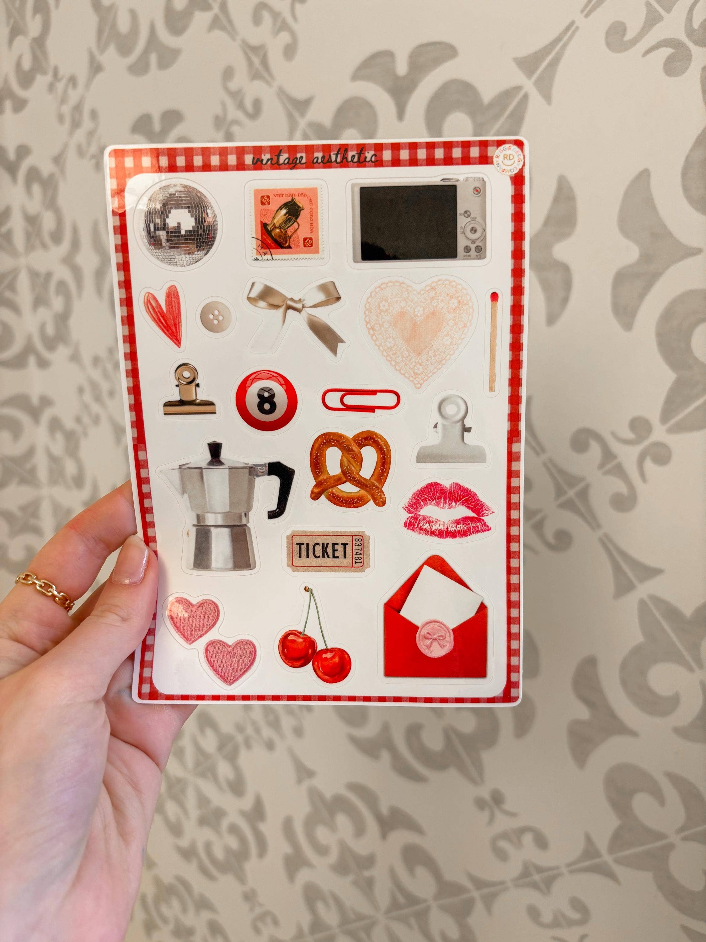 ReggieDesignCo – wholesale Sticker – Vintage Junk Journal 5x7 Sticker Sheet, scrapbooking 1