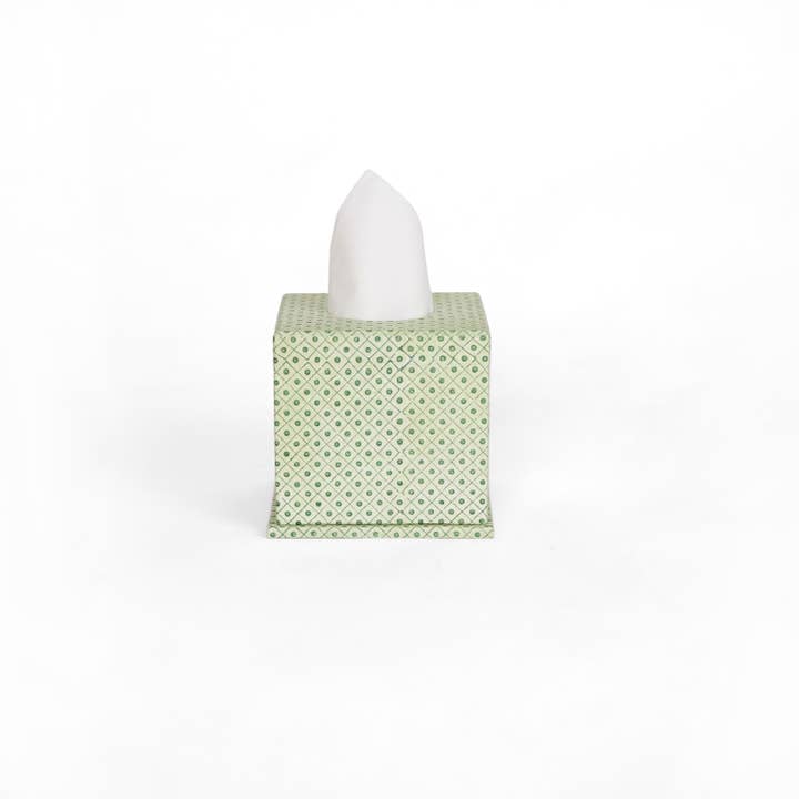 Craft Boat - Wholesale Tissue Box - SCREEN PRINTED TISSUE BOX DOT & GRID GREEN3