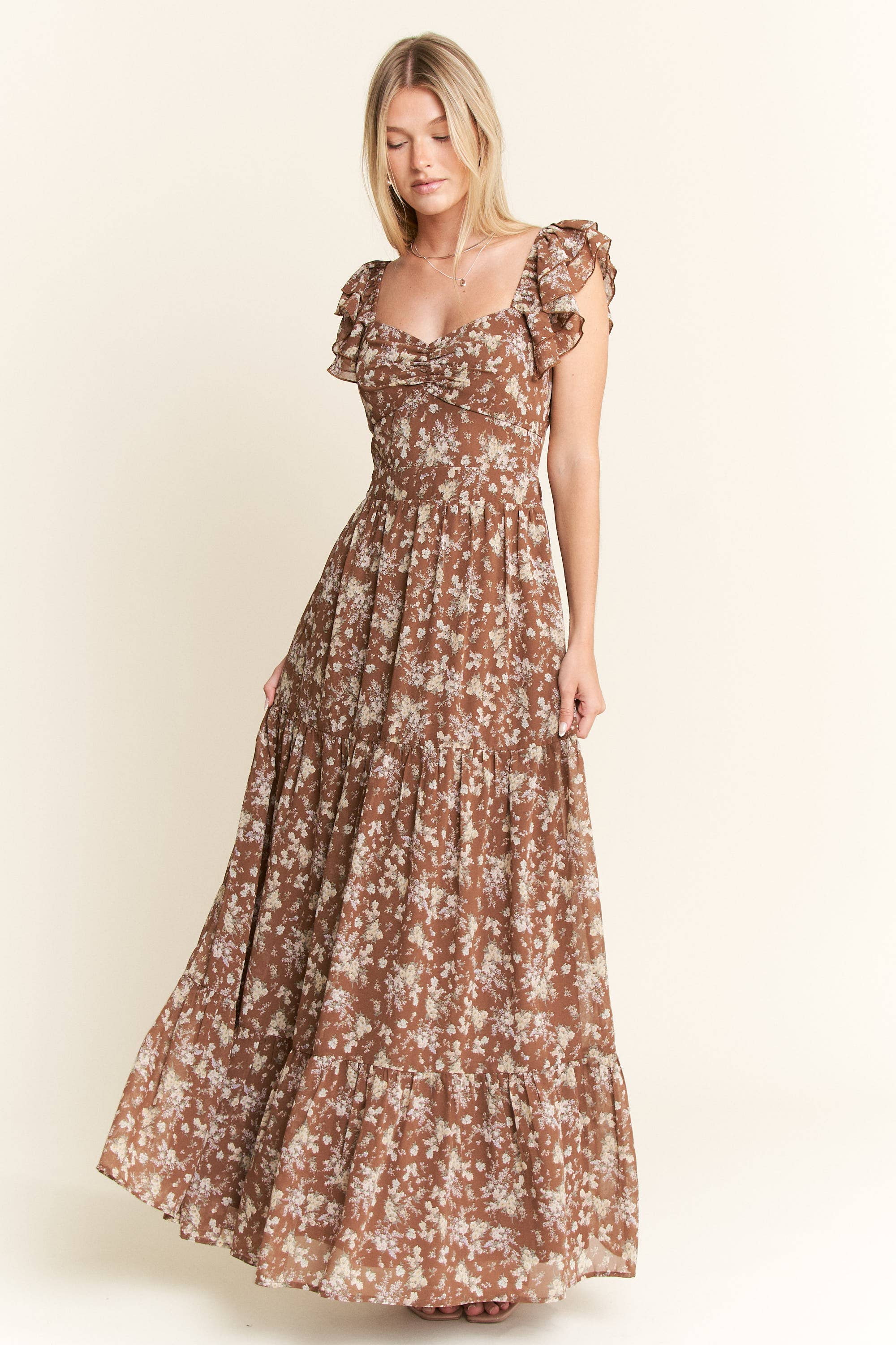 JADE BY JANE - Wholesale Dress - Women's - RUFFLE SLEEVE TIERED MAXI DRESS22