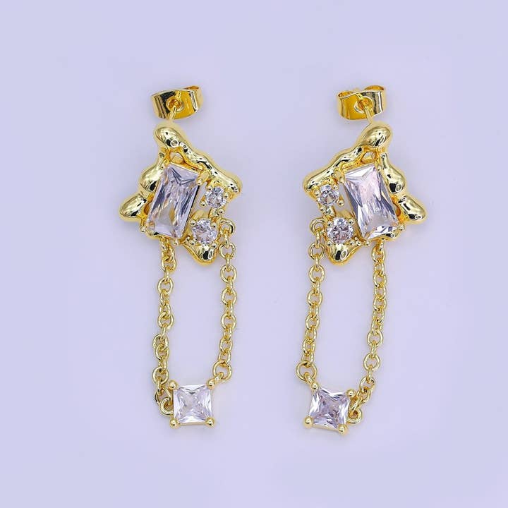 24K Guld Fyldt Klar Baguette Smeltet Kæde Drop Ørestikker | AI501 for engroshandel hos Aim Eternal