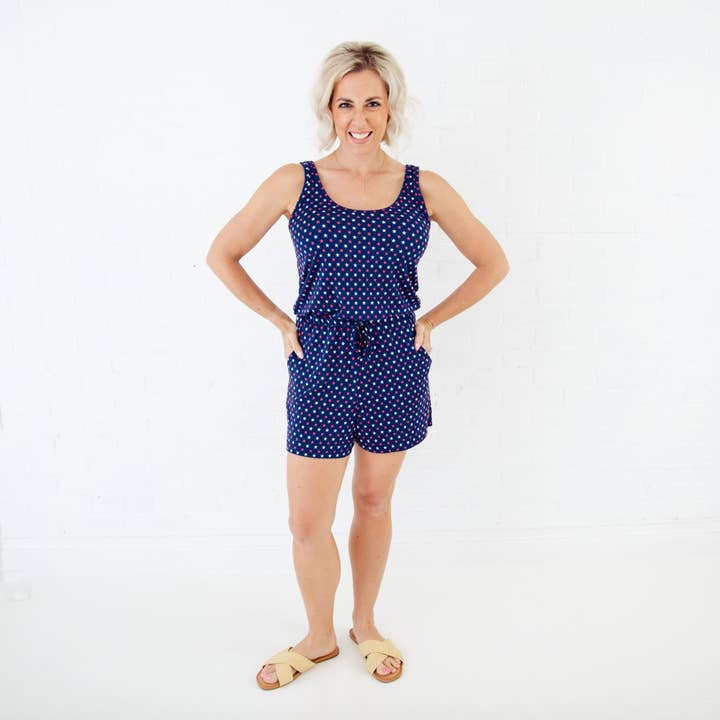Dreamiere - Wholesale Romper - Women's - Americana Patriotic Stars 4th of July Women's Everyday Bamboo Romper