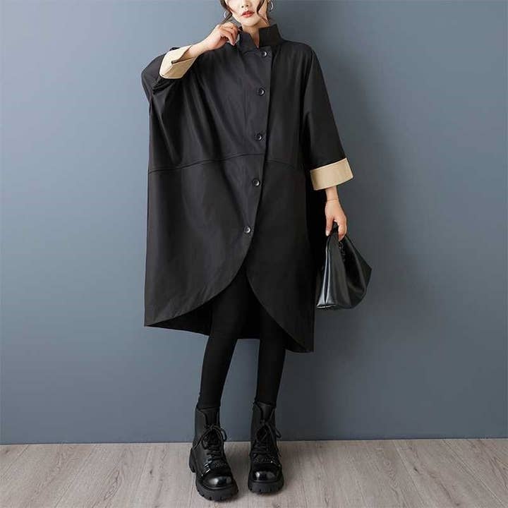 Ståkrave Løs Flagermusærme Lang Trenchcoat for engroshandel hos Ekartini