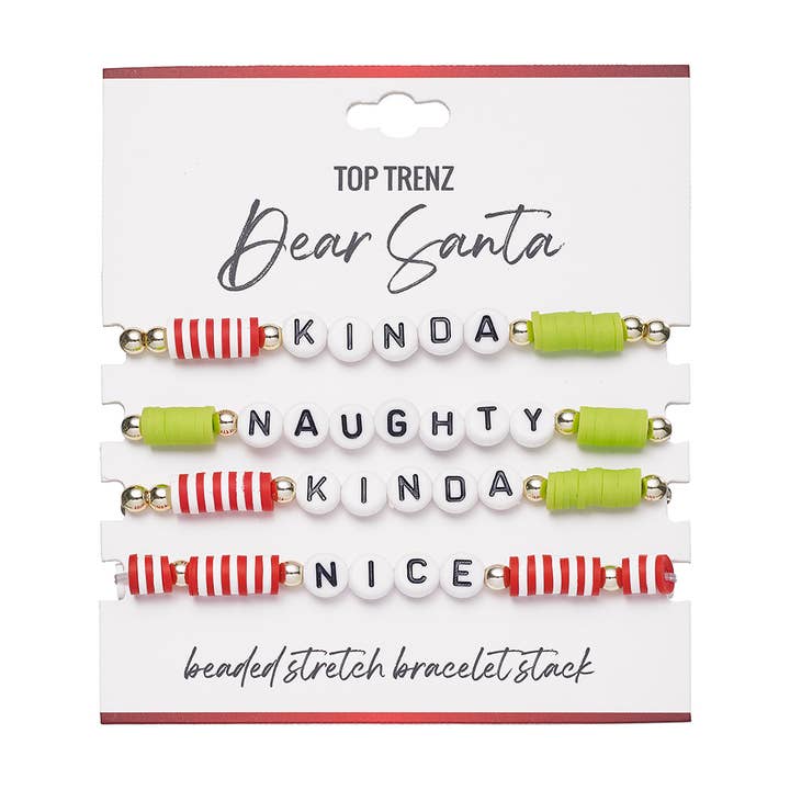 Top Trenz Inc - Wholesale Beaded Bracelet - Naughty or Nice Stretch Beaded Bracelets