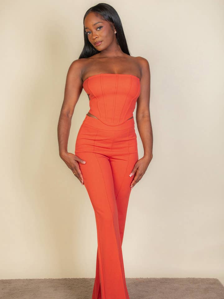 CAPELLA APPAREL - Venta al por mayor Conjuntos de top y pantalón (NO para estar en casa) - Mujer - Conjunto de corsé sin tirantes y pantalones acampanados
