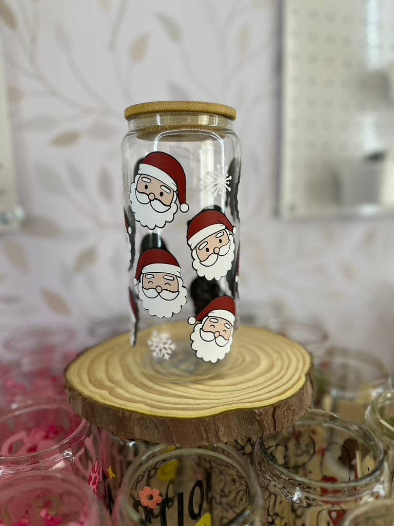 SKS Design Studio - Wholesale Drinking Glass/Cup - Santa | UVDTF | 20 oz Libbey Can Glass with Bamboo Lid & Straw1