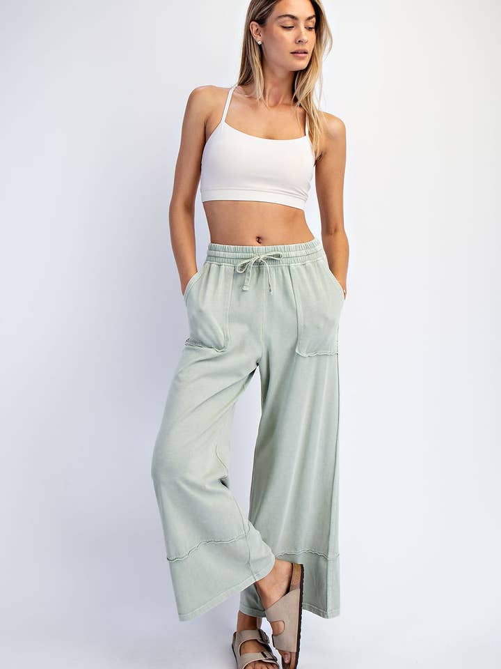 New Colors MINERAL WASHED WIDE LEG PANT for wholesale by Rae Mode
