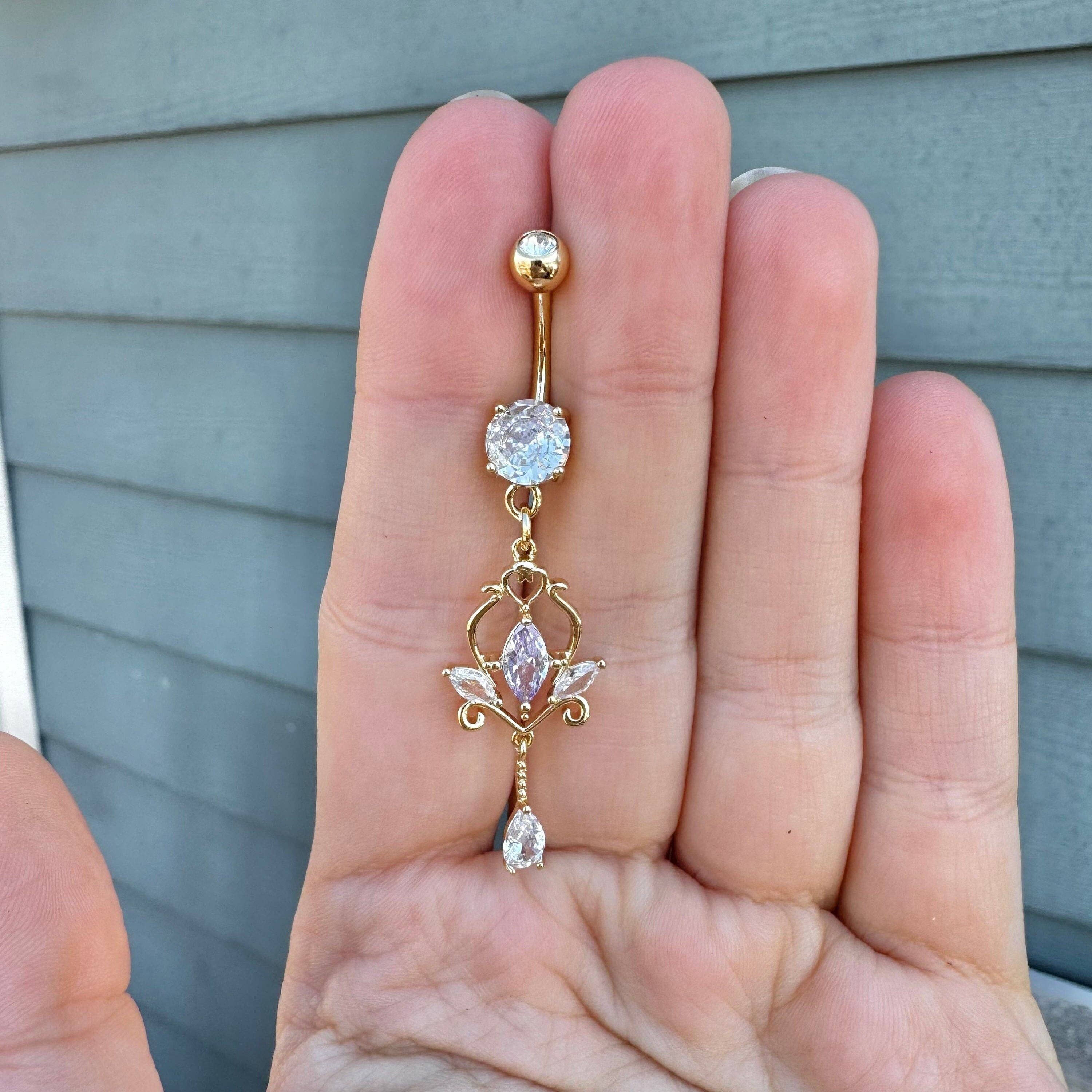 Elara Body Jewelry - Vente Piercing de nombril - Bague pour nombril en or Dangly (14 g | 9,5 mm | acier chirurgical | doré, argenté ou or rose)3