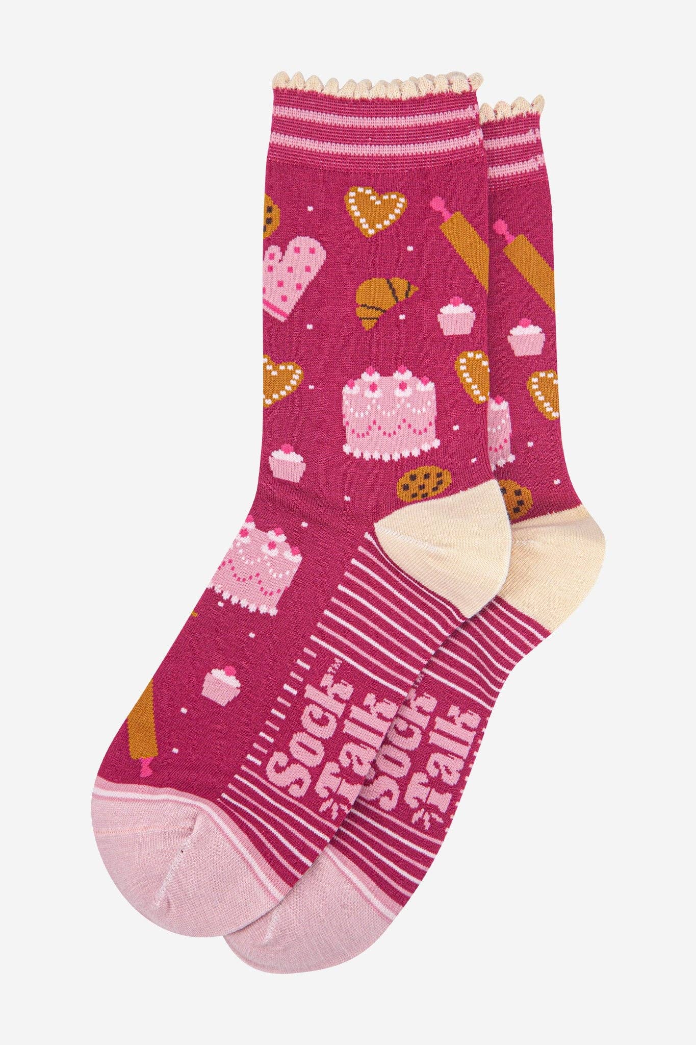 Sock Talk - Wholesale Socks - Women's - Women's Bamboo Socks - Raspberry/Light Pink, Baking1