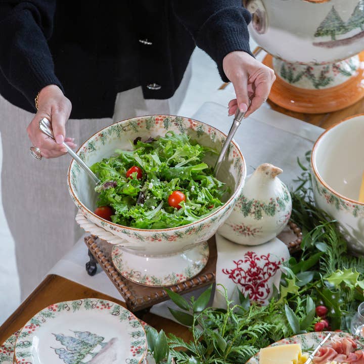 Arte Italica & Crown Linen Designs - Wholesale Bowl - Natale Footed Bowl with Handles - Christmas3