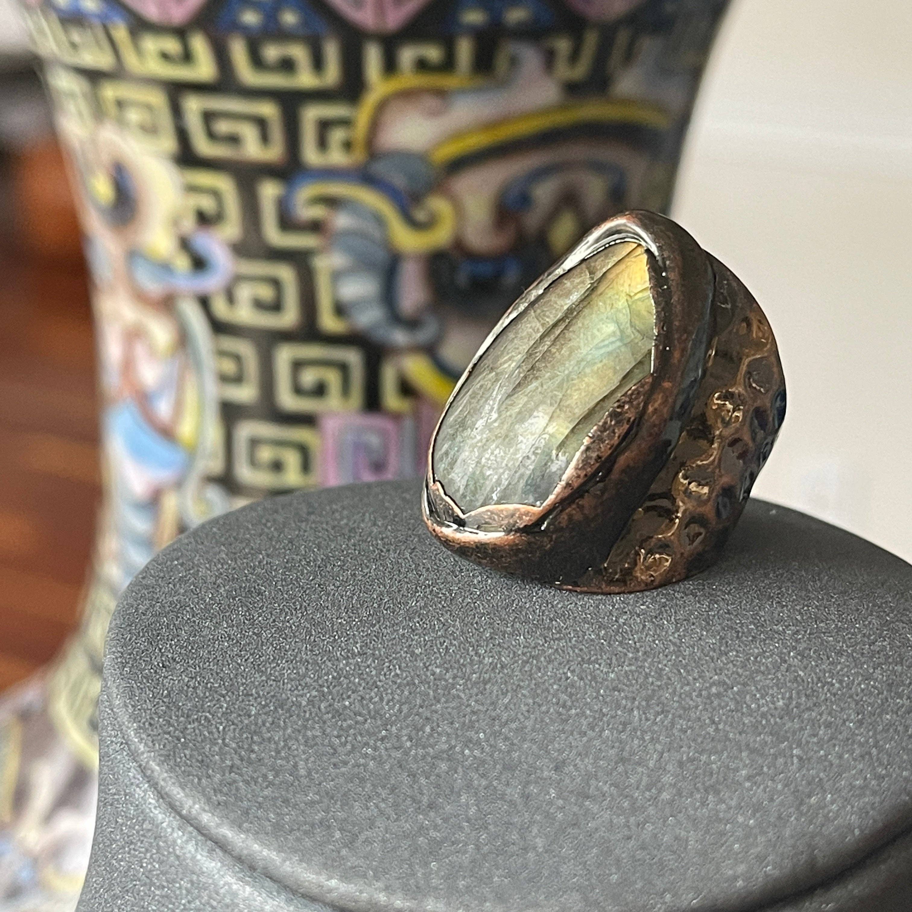 Peace Love Bling - Wholesale Cocktail/Statement Ring - Antique Copper Labradorite Shield Statement Ring4