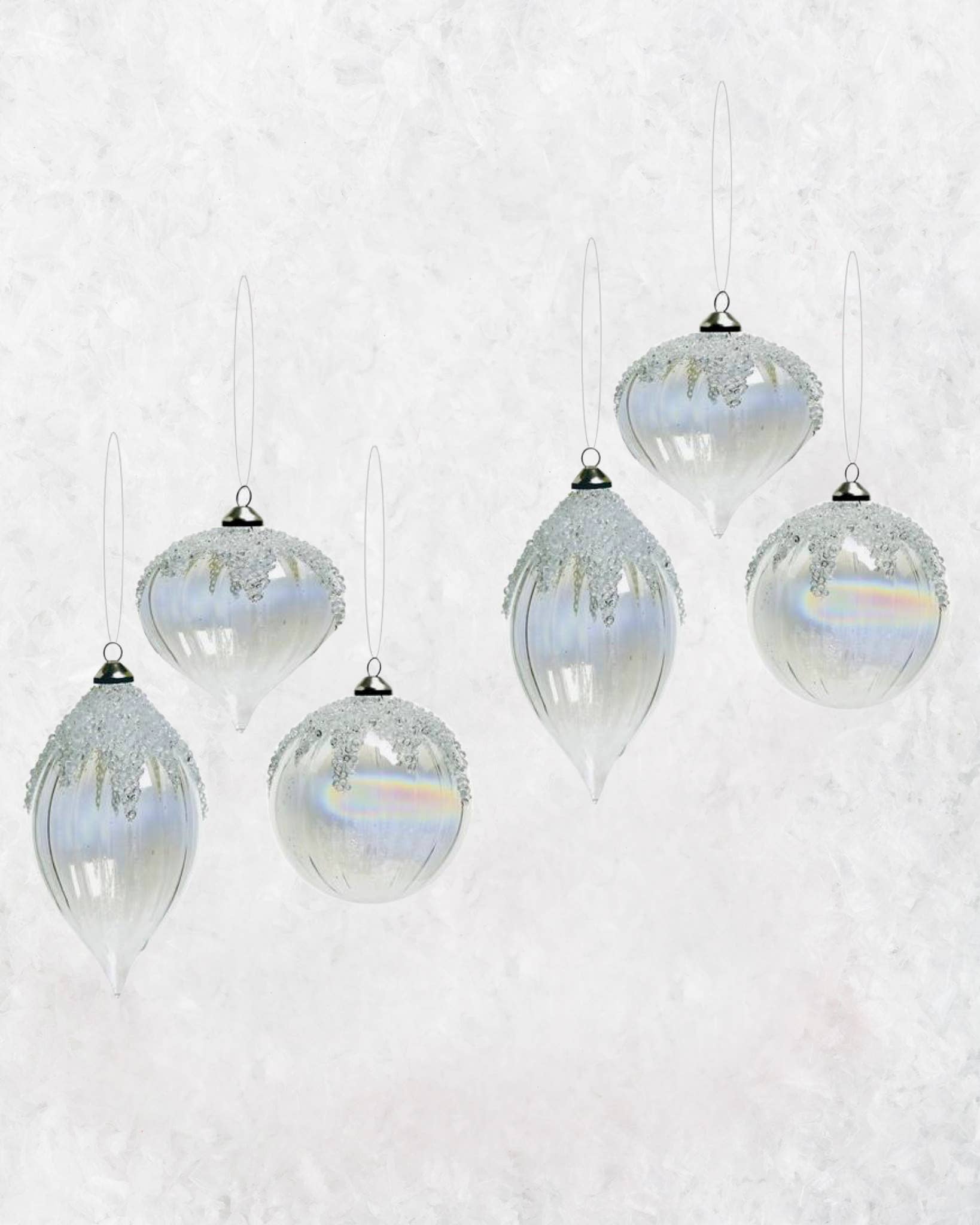Silk Flower Depot - Wholesale Ornament Set - Set of 6 Snow Cap Iridescent Swirl Ornament1