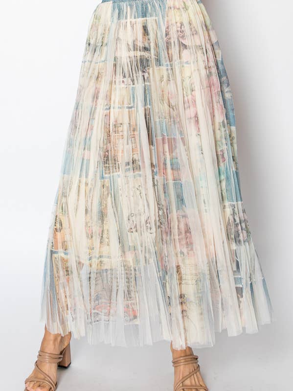 PARIS Jupe Midi Plissée en Tulle Doublée Chic avec Taille Élastique - 4034 BG PARIS en vente sur Faire0