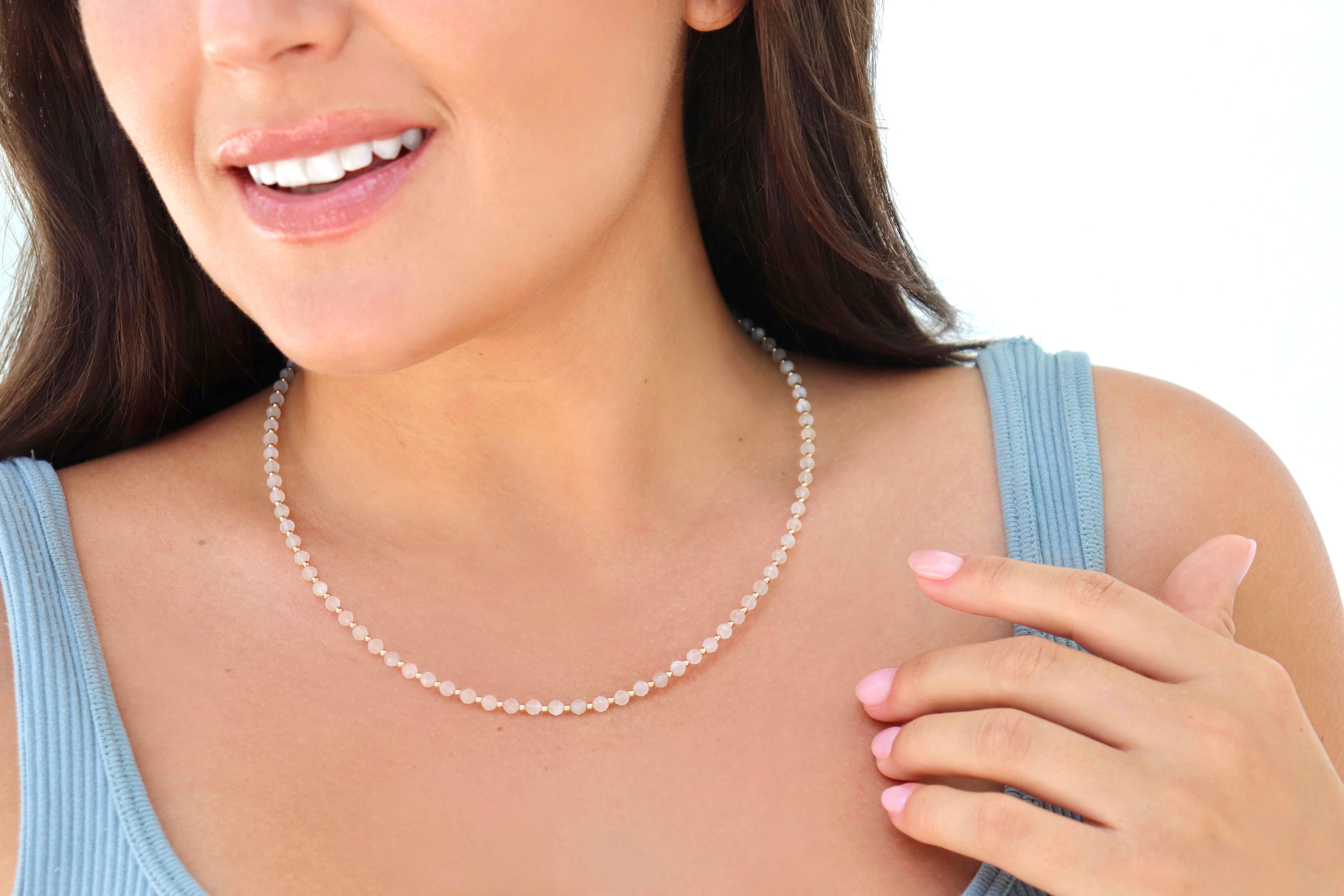 Kaylie Dawn Jewelry - Wholesale Beaded/Pearl Necklace - Elley Faceted Gemstone Necklace Handmade in USA Gold Filled12