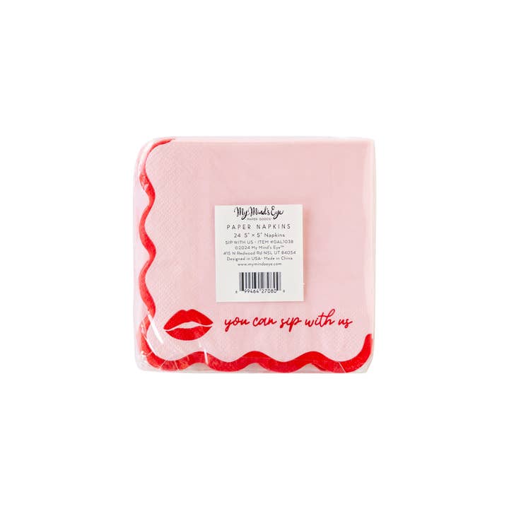My Mind’s Eye - Wholesale Disposable Napkin - Galentines 'Sip with Us' Disposable Cocktail Napkin