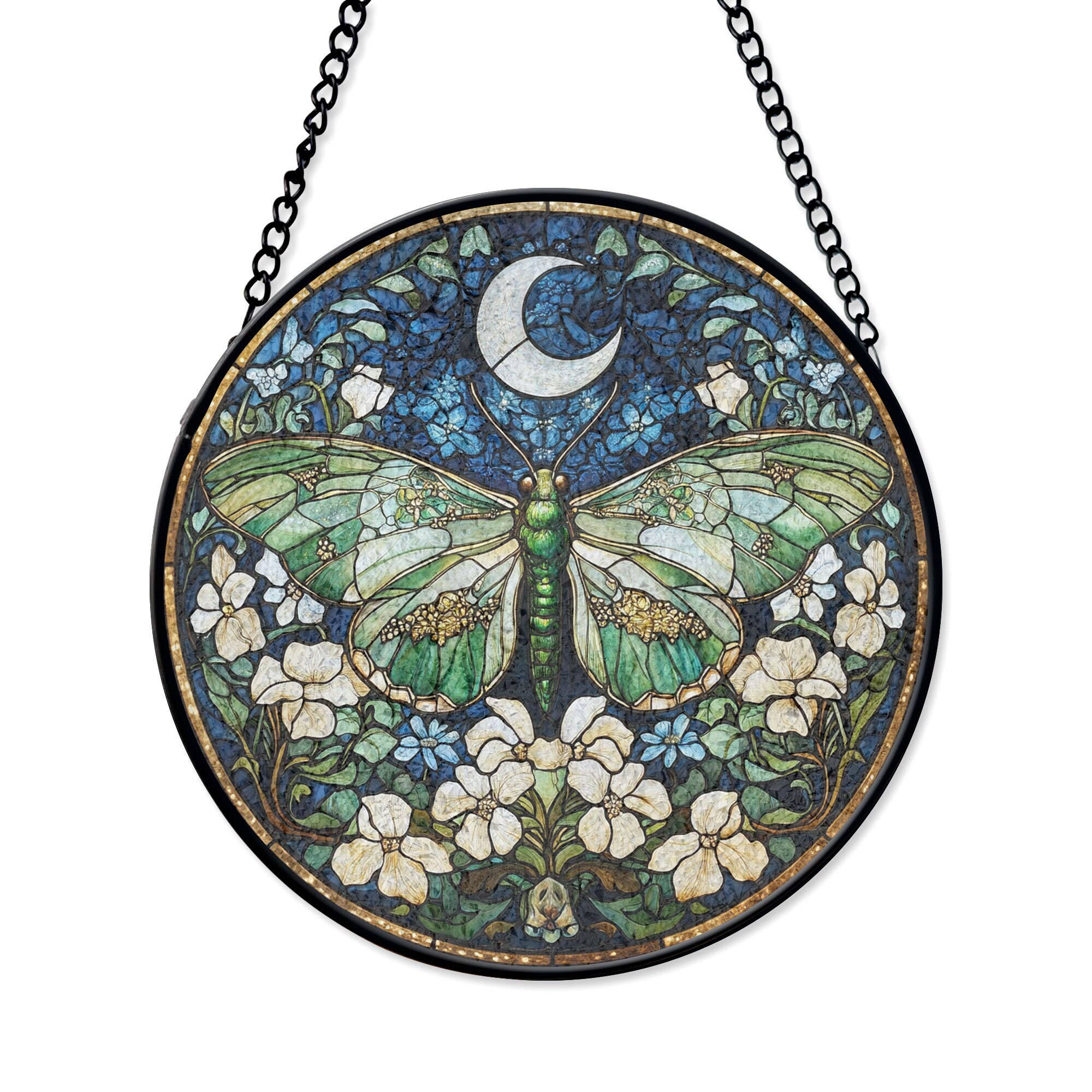 TMLECOM LTD – wholesale Suncatcher – Lunar Moth and Moon Stained Glass Window Hanging Suncatcher3