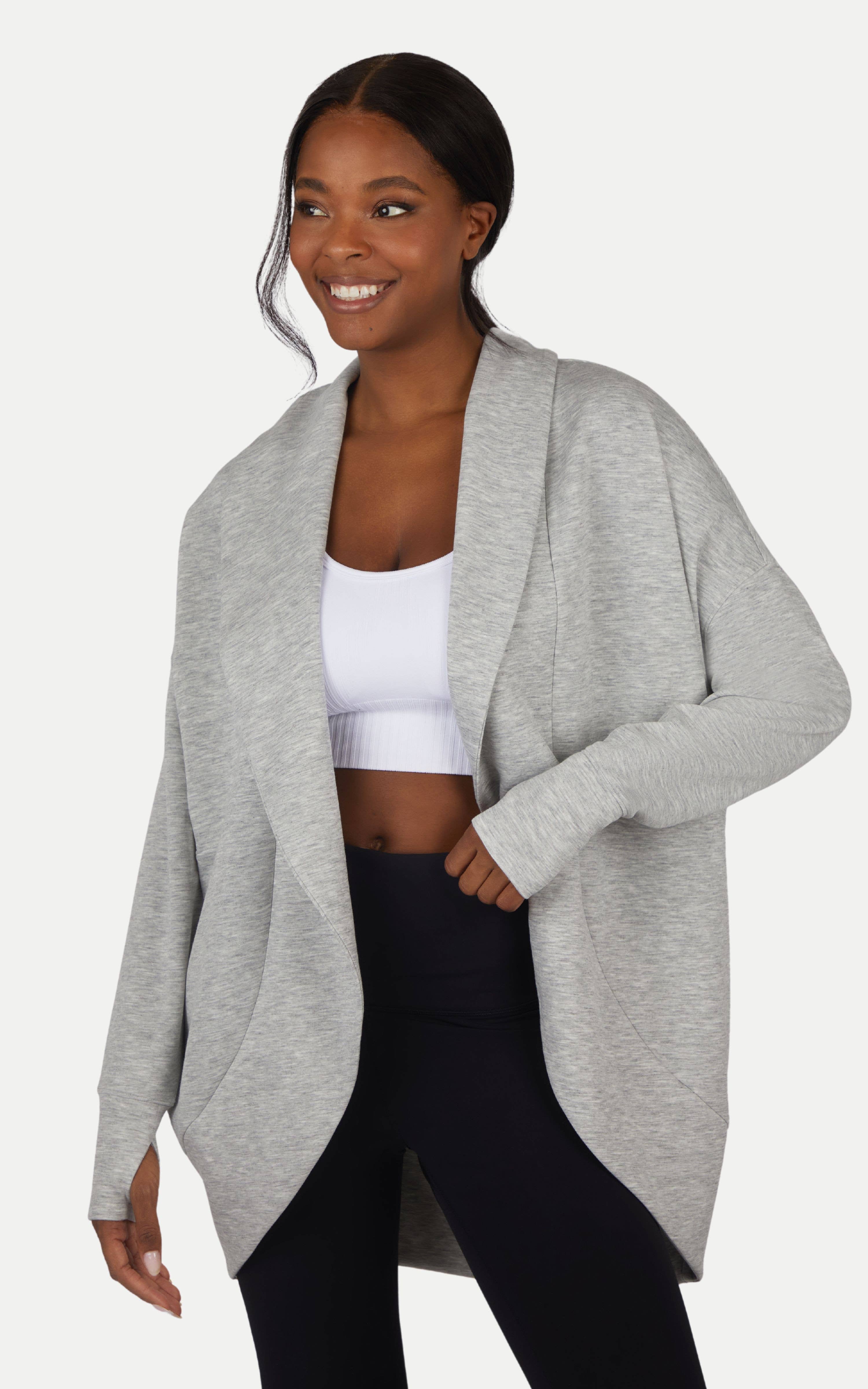 90 Degree by Reflex & Yogalicious - Wholesale Cardigan - Women's - Women's Soft Scuba Cardigan with Side Seam Pockets5