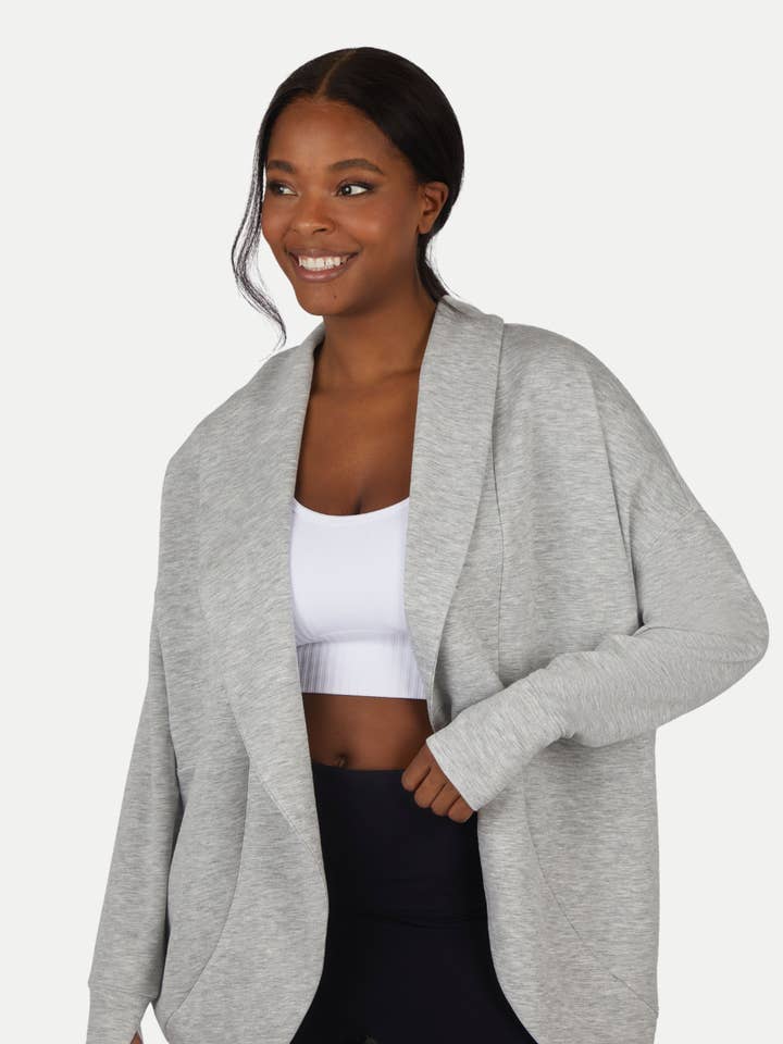 90 Degree by Reflex & Yogalicious - Wholesale Cardigan - Women's - Women's Soft Scuba Cardigan with Side Seam Pockets2