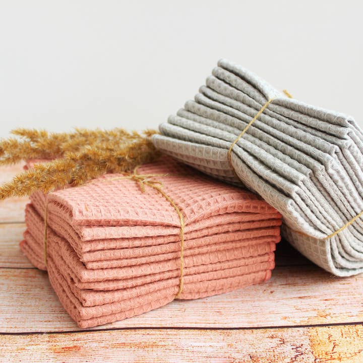 Bloom Pads - Wholesale Dishcloth - Small waffle Towels 5 PACK, Kitchen Dish clothes/Old pink1