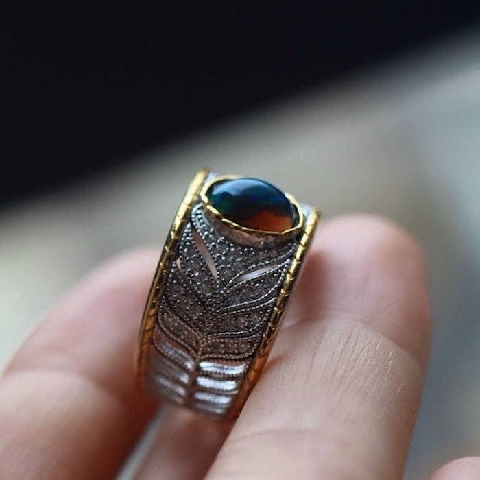 LanLivia - Wholesale Cocktail/Statement Ring - Eastern Royal Style Black Opal Ring - adjustable7