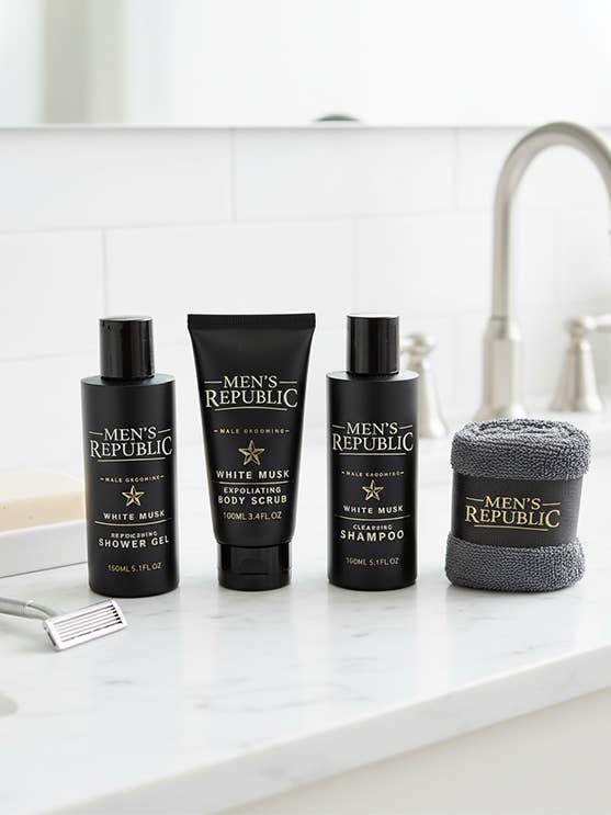 Men's Republic Grooming Kit - 4pc Shower Cleansing in Carry for wholesale by Men's Republic