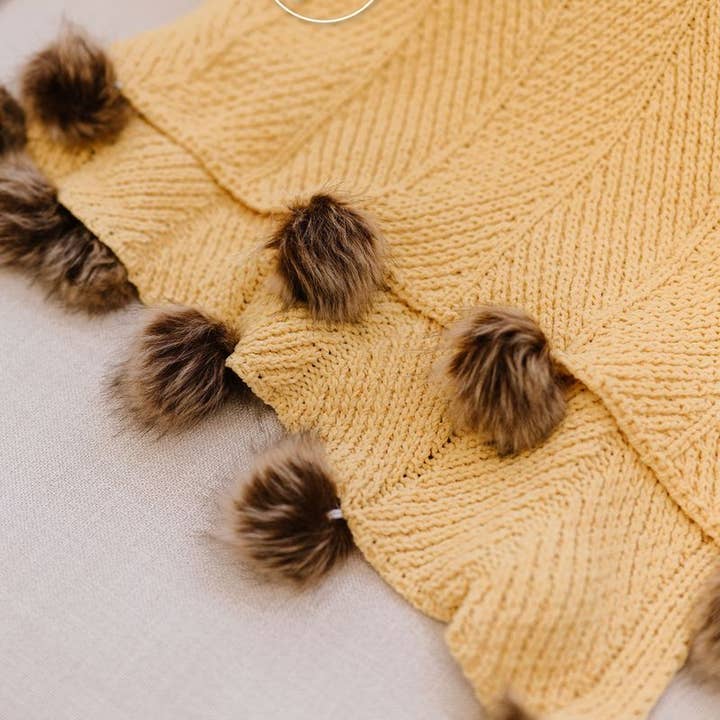 The Classy Cloth WS - Vente Plaids - Couverture à pompons en chenille - Mustard RTS1