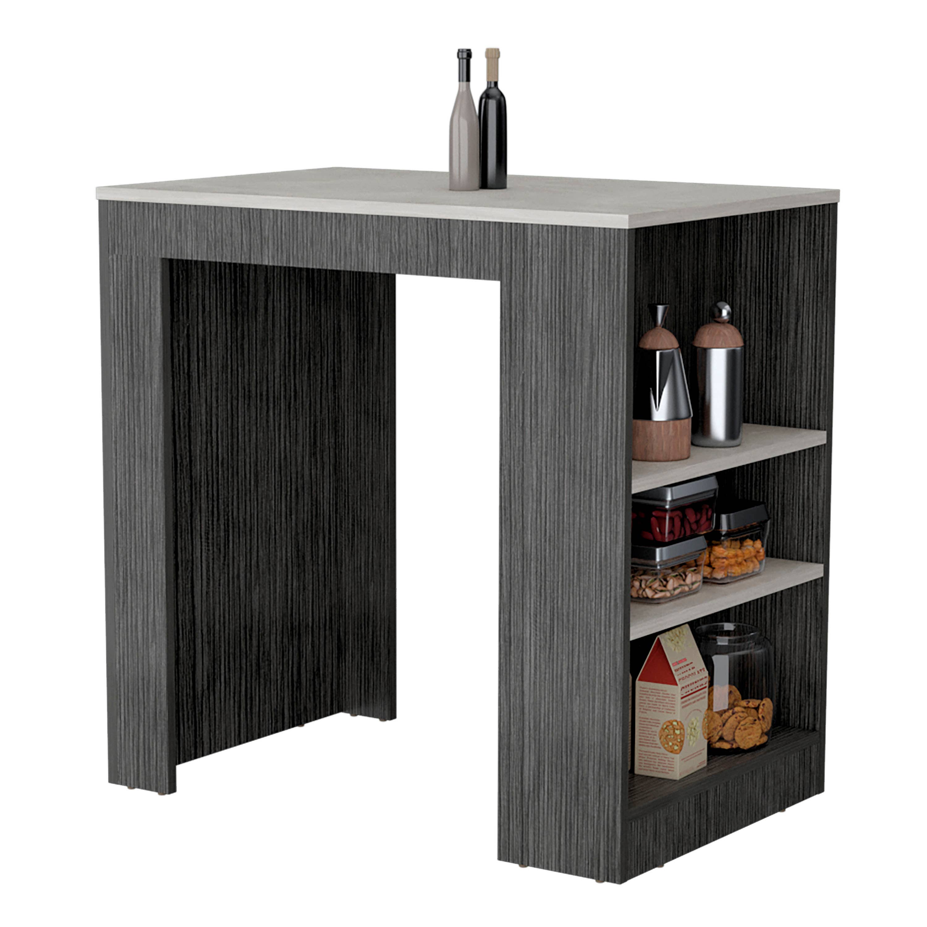 TUHOME FURNITURE – Organizador/armazenamento de cozinha por atacado – Portree Kitchen Island com prateleiras de 3 lados18