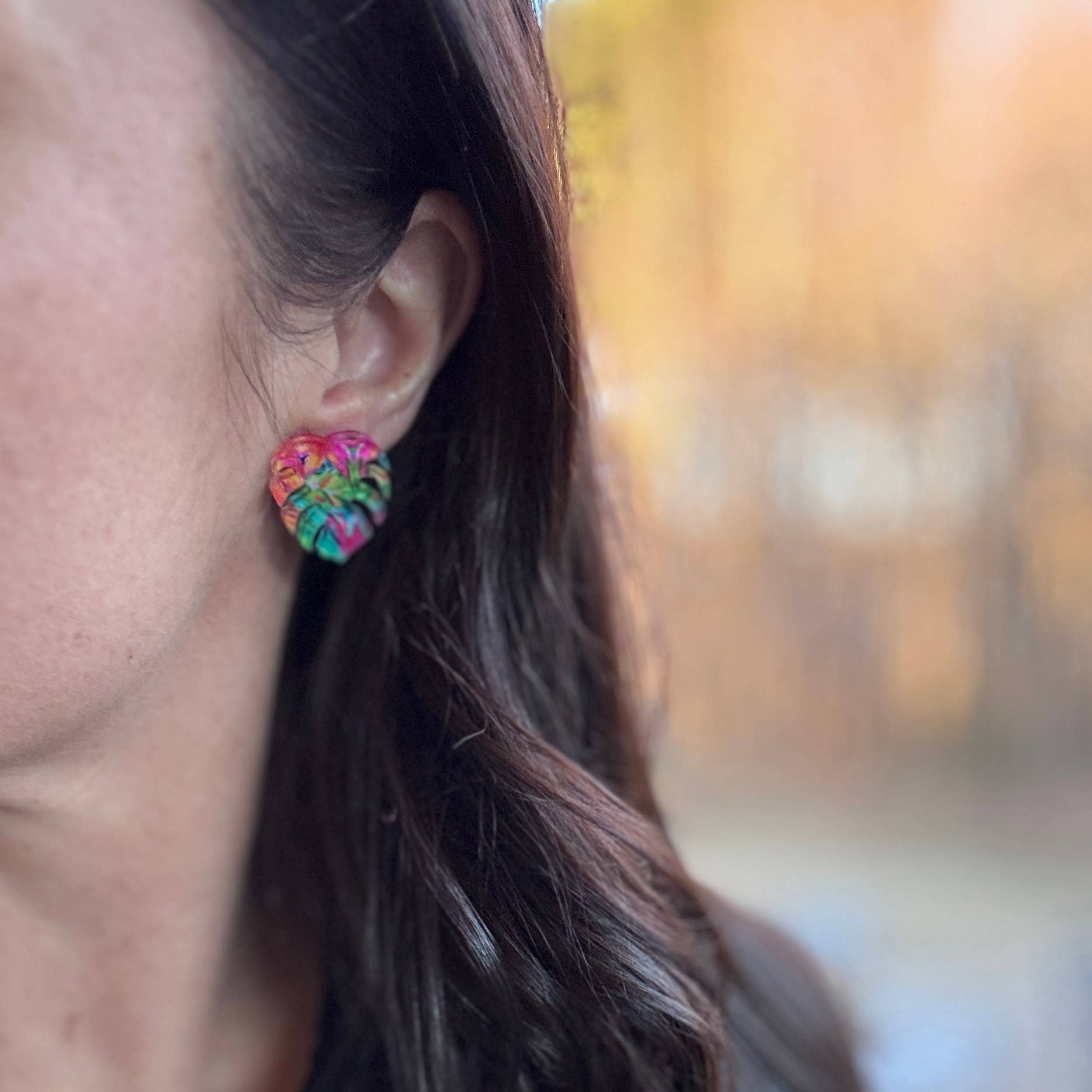 Be Like Missy - Wholesale Stud/Post Earrings - Monstera Studs - Matte White - Acrylic Earrings1