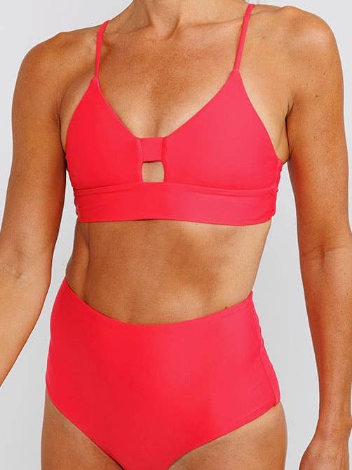 Cut-it-Out Swim Top Good Luck Red for wholesale by Laura Templin Swimwear