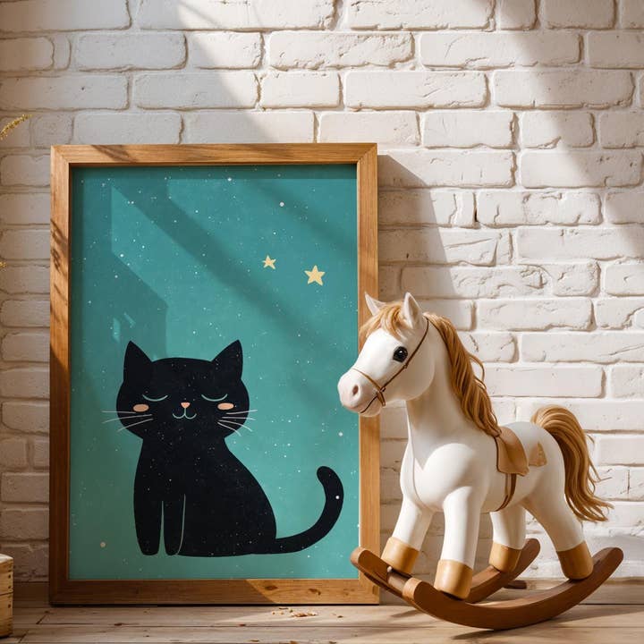 Minimalist Cat Print - Moon Glow - Framed for wholesale by Artsriver