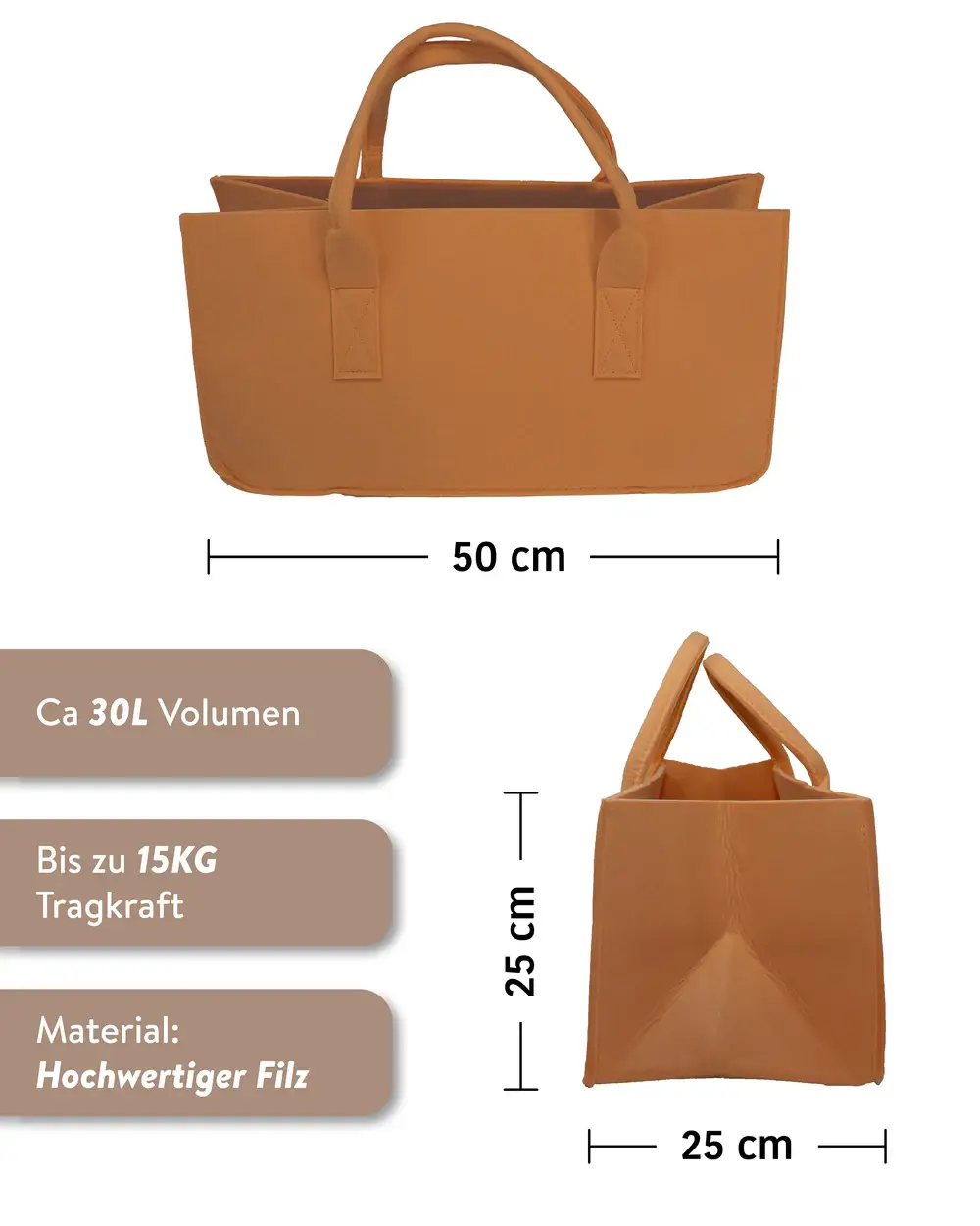 Close Up GmbH - Vente Tote bag – femme - Sac en feutre taupe pour bois de chauffage avec poignées1