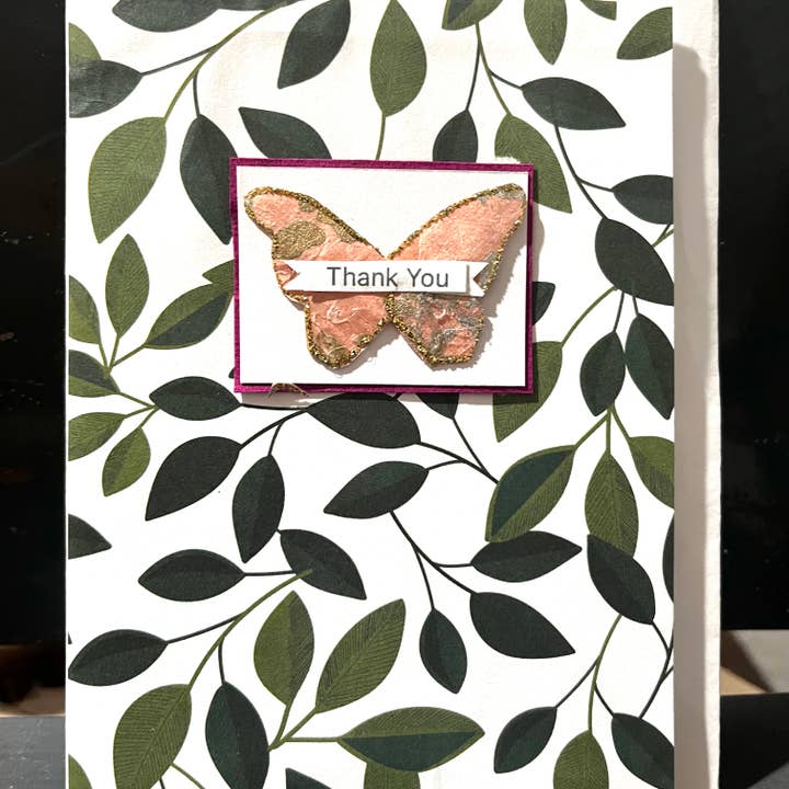 Handmade Thank you butterfly card for wholesale by Marie's Paperie