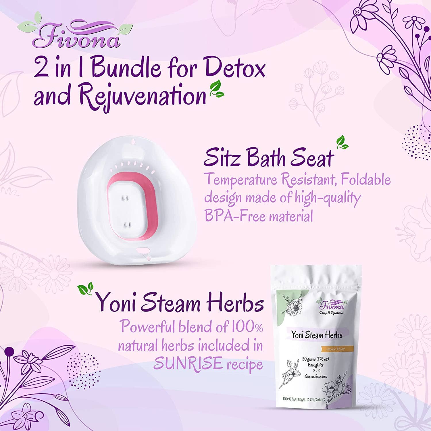FIVONA - Wholesale Health/Detox Tea - Fivona 2-in-1 Yoni Steam Kit Foldable Seat, Herbs (Sunrise)1
