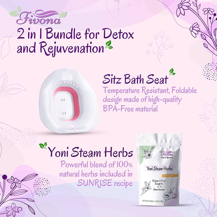 FIVONA - Vendita all'ingrosso Tisane salutari e depurative - Sedile pieghevole Fivona 2 in 1 Yoni Steam Kit, Herbs (Sunrise)1