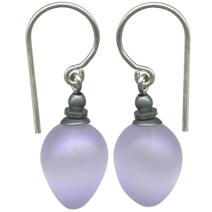 MINI BERRIES 21 - FROSTED LIGHT AMETHYST DROP GLASS EARRINGS for wholesale by Owen Glass Collection