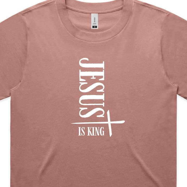 Jesus Is King Women's Christian T-shirt Hazy Pink for wholesale by Seeds of Truth Designs