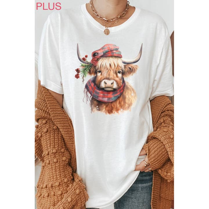 Kissed Apparel - Wholesale Screen Printed T-Shirt - Women's - Plaid Long Horn Christmas Cow PLUS Graphic Tee2