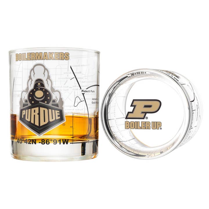 University of Purdue Boilermakers Whiskey Glass Set (2 Low Ball Glasses) for wholesale by Greenline Goods