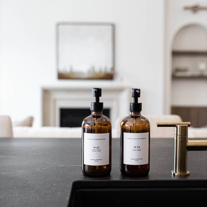 Amber Soap Bottle Reusable Dispenser with Label- Dish or Hand Soap   and other Purchase Wholesale hand soap dispenser. Free Returns & Net 60 Terms on Faire trending on Faire.