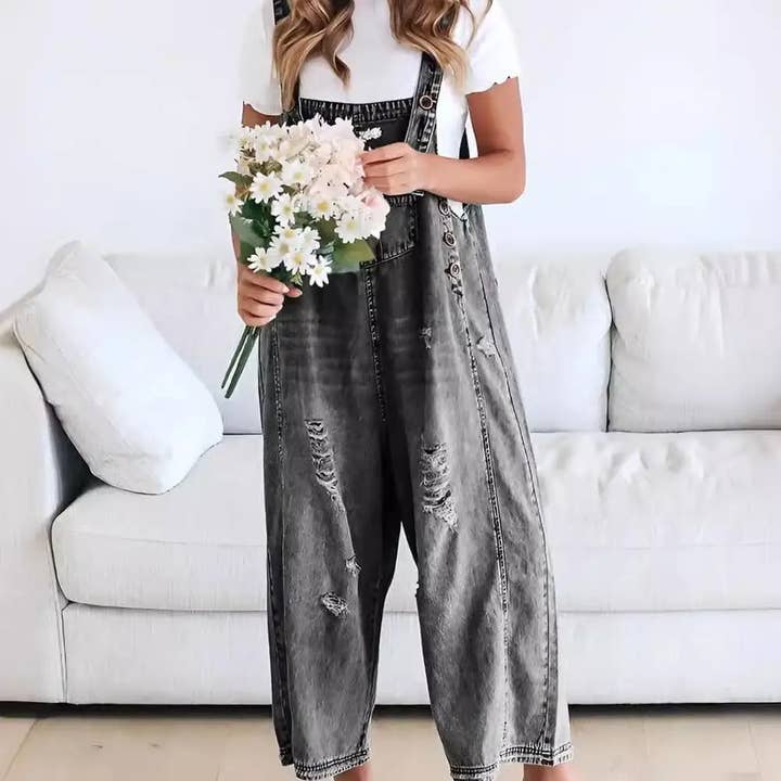 Women’s Retro Ripped Wide-Leg Denim Overalls and other Purchase Wholesale plus size denim romper. Free Returns & Net 60 Terms on Faire trending on Faire.