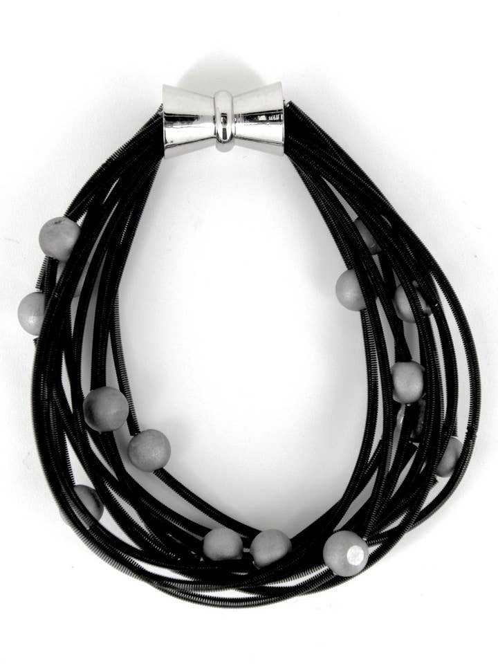 10 Layer Black Beaded Bracelet with Silver Geode for wholesale by Sea Lily