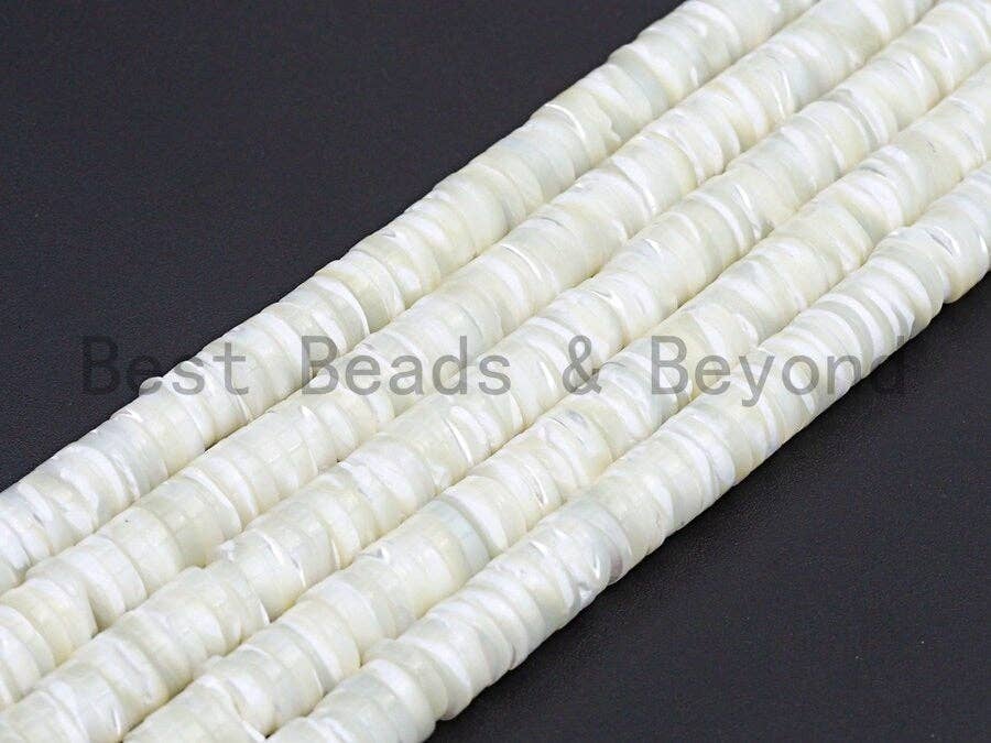 BestBeads&Beyond - Wholesale Beads - Quality Natural Mother of Pearl Heishi beads, Mother of pearl, Pearl beads, White Heishi Beads, 2.5x4mm/2.5x6mm/2.5x8mm, sku#T1172