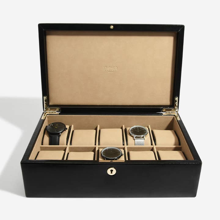 LC Designs Co Ltd – Großhandel Schmuckschatulle/-Organizer – Dulwich Designs Windsor Schwarze Uhrenbox für 10 Uhren0