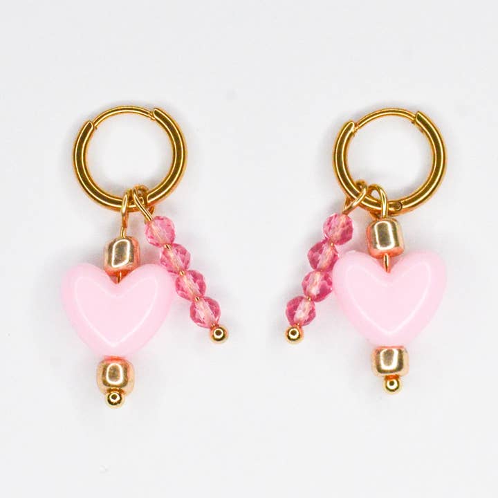Oorbellen pink heart for wholesale by Feestbeest-kids