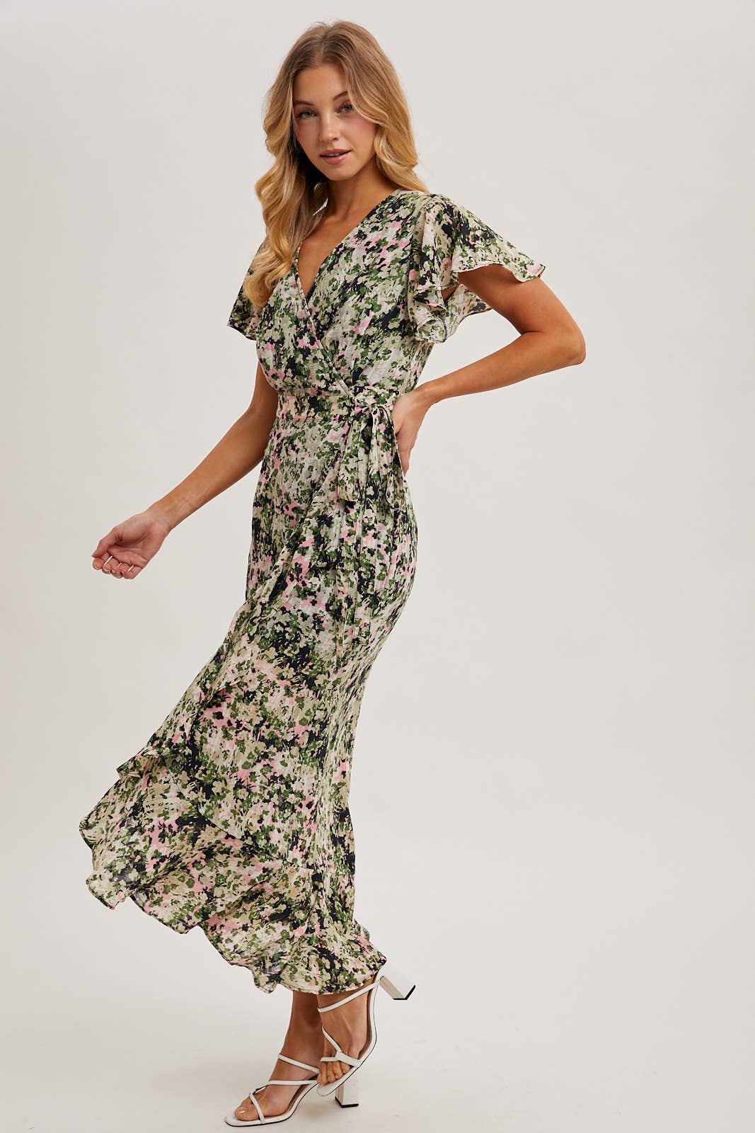 Bluivy - Wholesale Dress - Women's - FLORAL PRINT WRAP RUFFLED MIDI DRESS - EASTER DAY6