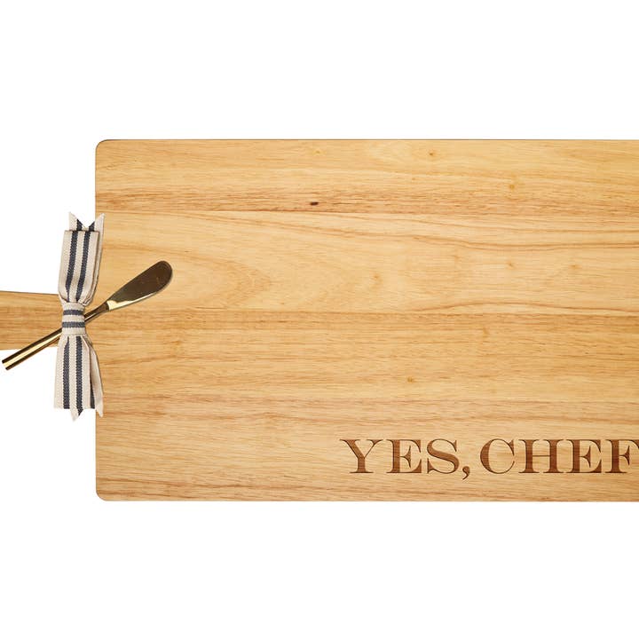 24" x 12" Rubber Wood Thick Handle Board with Gold Spreader | Yes Chef for wholesale by Sophistiplate
