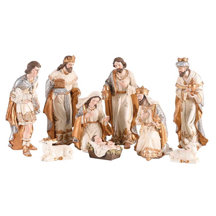 Dicksons - Wholesale Nativity Scene Decor - Nativity Family Wisemen Animal Gold7.75H3